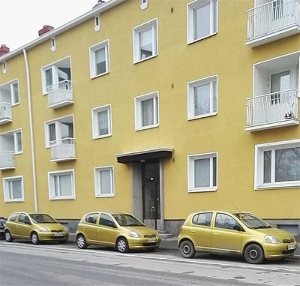 three identical cars parked together