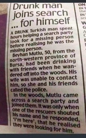 news report of man joining search party...for himself